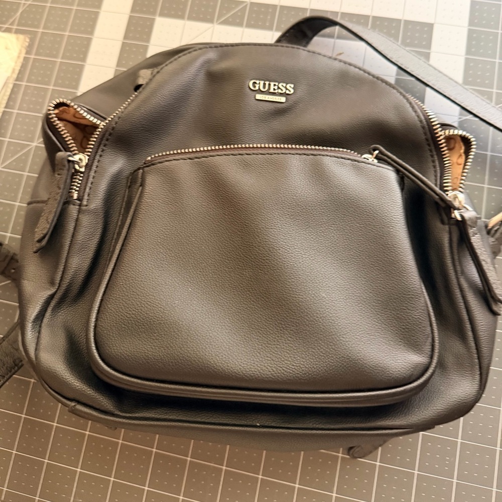 GUESS Black Pebbled Leather Women's Backpack with Front Pocket